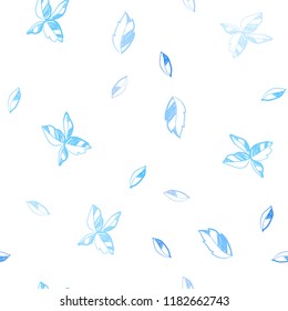 Light BLUE vector seamless natural artwork with leaves. Sketchy doodles with leaves on blurred background. Design for textile, fabric, wallpapers.