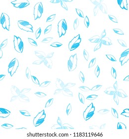 Light BLUE vector seamless natural backdrop with leaves. Doodle illustration of leaves in Origami style with gradient. Trendy design for wallpaper, fabric makers.