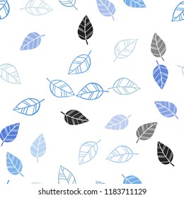 Light BLUE vector seamless natural backdrop with leaves. A vague abstract illustration with leaves in doodles style. Pattern for design of window blinds, curtains.