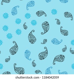 Light BLUE vector seamless natural backdrop with leaves and flowers. Colorful illustration in doodle style with leaves, flowers. Pattern for wallpapers and coloring books.