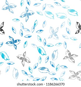 Light BLUE vector seamless natural backdrop with leaves. Shining colored illustration with leaves in doodle style. Pattern for trendy fabric, wallpapers.
