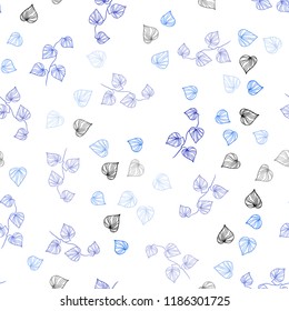 Light Blue vector seamless natural background with leaves. Glitter abstract illustration with doodles and leaves. Pattern for trendy fabric, wallpapers.