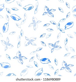 Light BLUE vector seamless natural background with leaves. A vague abstract illustration with leaves in doodles style. Design for textile, fabric, wallpapers.