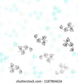 Light BLUE vector seamless natural backdrop with leaves. Glitter abstract illustration with doodles and leaves. Design for textile, fabric, wallpapers.