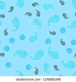Light BLUE vector seamless natural artwork with leaves and flowers. Shining colored illustration with leaves and flowers. Pattern for colorful books and pages for kids.