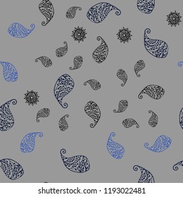 Light BLUE vector seamless natural artwork with leaves and flowers. Decorative design in Indian style on white background. Brand new design for your business.