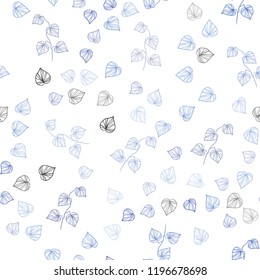 Light BLUE vector seamless natural pattern with leaves. Sketchy doodles with leaves on blurred background. Pattern for design of window blinds, curtains.