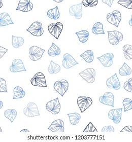 Light BLUE vector seamless natural backdrop with leaves. Colorful illustration in doodle style with leaves. Pattern for design of window blinds, curtains.