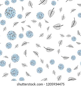 Light BLUE vector seamless natural background with leaves, flowers. Glitter abstract illustration with leaves and flowers. Template for business cards, websites.