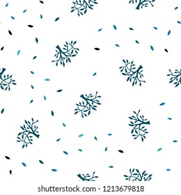 Light BLUE vector seamless natural pattern with leaves, branches. Creative illustration in blurred style with leaves, branches. Texture for window blinds, curtains.