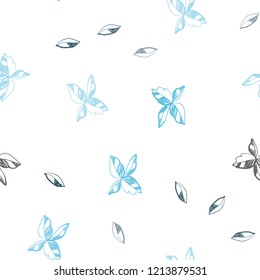 Light BLUE vector seamless natural backdrop with leaves. Glitter abstract illustration with doodles and leaves. Design for textile, fabric, wallpapers.