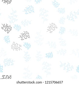 Light BLUE vector seamless natural backdrop with branches. Colorful abstract illustration with leaves in doodle style. Pattern for design of fabric, wallpapers.