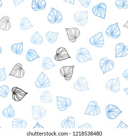 Light BLUE vector seamless natural backdrop with leaves. leaves on elegant natural pattern with gradient. Pattern for trendy fabric, wallpapers.