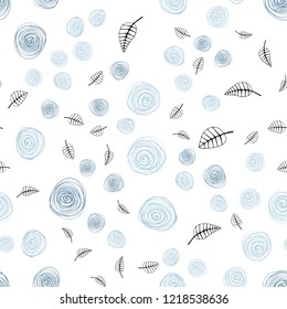 Light BLUE vector seamless natural background with leaves and flowers. Colorful abstract illustration with leaves in doodle style. Design for textile, fabric, wallpapers.