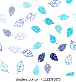 Light BLUE vector seamless natural pattern with leaves. Sketchy doodles with leaves on blurred background. Pattern for design of fabric, wallpapers.