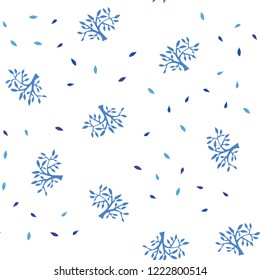 Light BLUE vector seamless natural artwork with leaves, branches. An elegant bright illustration with leaves and branches. Design for wallpaper, fabric makers.