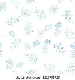 Light BLUE vector seamless natural backdrop with branches. Sketchy doodles on white background. Texture for window blinds, curtains.