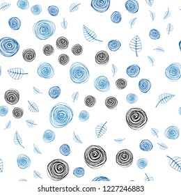 Light BLUE vector seamless natural background with leaves and flowers. Colorful illustration in doodle style with leaves, flowers. Template for business cards, websites.