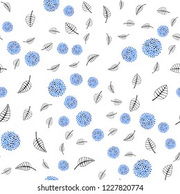 Light BLUE vector seamless natural backdrop with leaves, flowers. Colorful doodles on white background. Template for business cards, websites.
