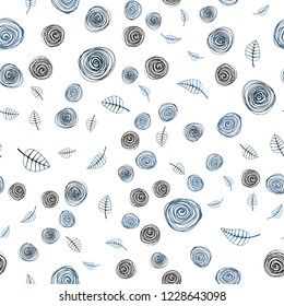 Light BLUE vector seamless natural backdrop with leaves and flowers. Leaves, flowers in natural style on white background. Pattern for trendy fabric, wallpapers.