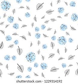 Light BLUE vector seamless natural background with leaves, flowers. An elegant bright illustration with leaves and flowers. Pattern for design of window blinds, curtains.