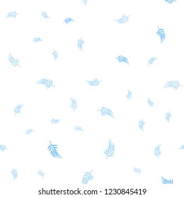 Light BLUE vector seamless natural backdrop with leaves. Sketchy doodles with leaves on blurred background. Pattern for trendy fabric, wallpapers.