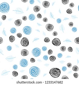 Light BLUE vector seamless natural pattern with leaves and flowers. Leaves, flowers in natural style on white background. Pattern for design of fabric, wallpapers.