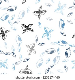 Light BLUE vector seamless natural artwork with leaves. An elegant bright illustration with leaves in Natural style. Pattern for design of fabric, wallpapers.