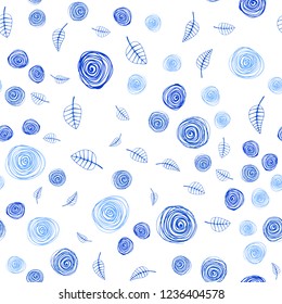 Light BLUE vector seamless natural pattern with leaves and flowers. Brand new colored illustration with leaves and flowers. Design for textile, fabric, wallpapers.