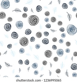 Light BLUE vector seamless natural artwork with leaves and flowers. Doodle illustration of leaves and flowers in Origami style. Texture for window blinds, curtains.