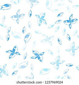 Light BLUE vector seamless natural backdrop with leaves. An elegant bright illustration with leaves in Natural style. Pattern for design of window blinds, curtains.