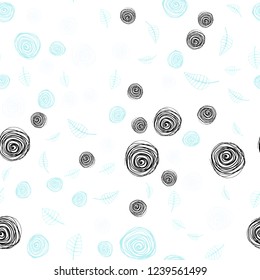 Light BLUE vector seamless natural background with leaves and flowers. Colorful illustration in doodle style with leaves, flowers. Pattern for trendy fabric, wallpapers.