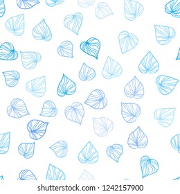 Light BLUE vector seamless natural pattern with leaves. Glitter abstract illustration with doodles and leaves. Design for textile, fabric, wallpapers.