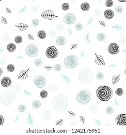 Light BLUE vector seamless natural artwork with leaves and flowers. Shining colored illustration with leaves and flowers. Texture for window blinds, curtains.