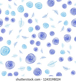 Light BLUE vector seamless natural artwork with leaves and flowers. Colorful abstract illustration with leaves in doodle style. Pattern for design of fabric, wallpapers.