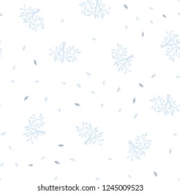 Light BLUE vector seamless natural background with leaves, branches. Leaves and branches with gradient on white background. Texture for window blinds, curtains.