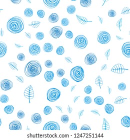 Light BLUE vector seamless natural background with leaves and flowers. Colorful abstract illustration with leaves in doodle style. Template for business cards, websites.