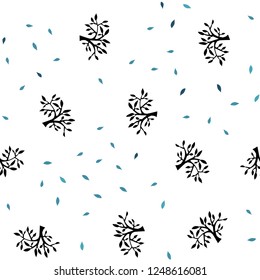 Light BLUE vector seamless natural backdrop with leaves, branches. Colorful abstract illustration with leaves in doodle style. Template for business cards, websites.