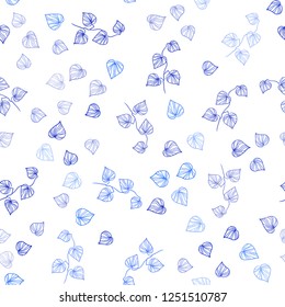 Light BLUE vector seamless natural pattern with leaves. A vague abstract illustration with leaves in doodles style. Pattern for design of fabric, wallpapers.