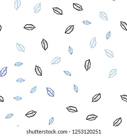 Light BLUE vector seamless natural pattern with leaves. A vague abstract illustration with leaves in doodles style. Pattern for design of fabric, wallpapers.