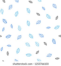 Light BLUE vector seamless natural background with leaves. Sketchy doodles with leaves on blurred background. Design for textile, fabric, wallpapers.
