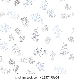 Light BLUE vector seamless natural backdrop with branches. Leaves and branches with gradient on white background. Texture for window blinds, curtains.