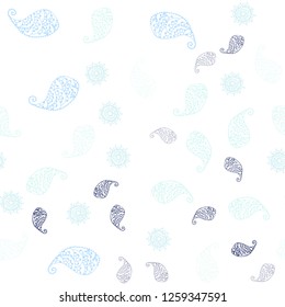 Light BLUE vector seamless natural backdrop with leaves and flowers. Leaves, flowers in natural style on white background. Design for textile, fabric, wallpapers.