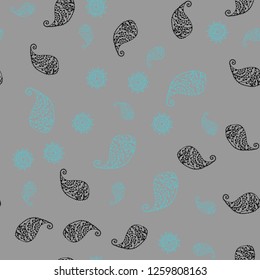 Light BLUE vector seamless natural artwork with leaves and flowers. Illustration with doodles on abstract template. Pattern for wallpapers and coloring books.