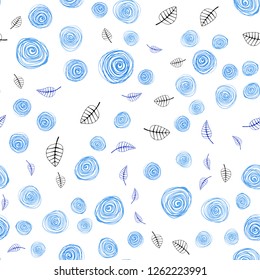 Light BLUE vector seamless natural pattern with leaves and flowers. Decorative design in Indian style on white background. Pattern for trendy fabric, wallpapers.