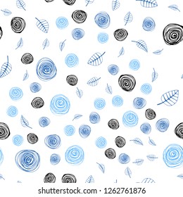 Light BLUE vector seamless natural pattern with leaves and flowers. Leaves and flowers with gradient on white background. Design for textile, fabric, wallpapers.