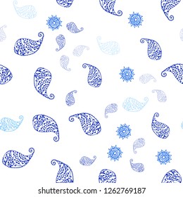 Light BLUE vector seamless natural backdrop with leaves and flowers. Doodle illustration of leaves and flowers in Origami style. Pattern for design of fabric, wallpapers.