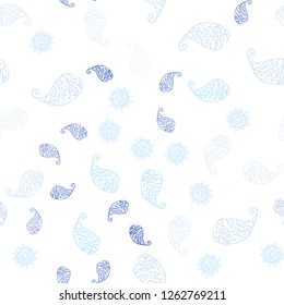 Light BLUE vector seamless natural artwork with leaves and flowers. Colorful illustration in doodle style with leaves, flowers. Pattern for trendy fabric, wallpapers.