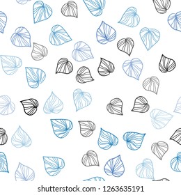 Light BLUE vector seamless natural backdrop with leaves. Sketchy doodles with leaves on blurred background. Pattern for trendy fabric, wallpapers.
