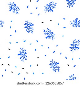 Light BLUE vector seamless natural artwork with leaves, branches. Abstract illustration with leaves, branches in doodles style. Template for business cards, websites.